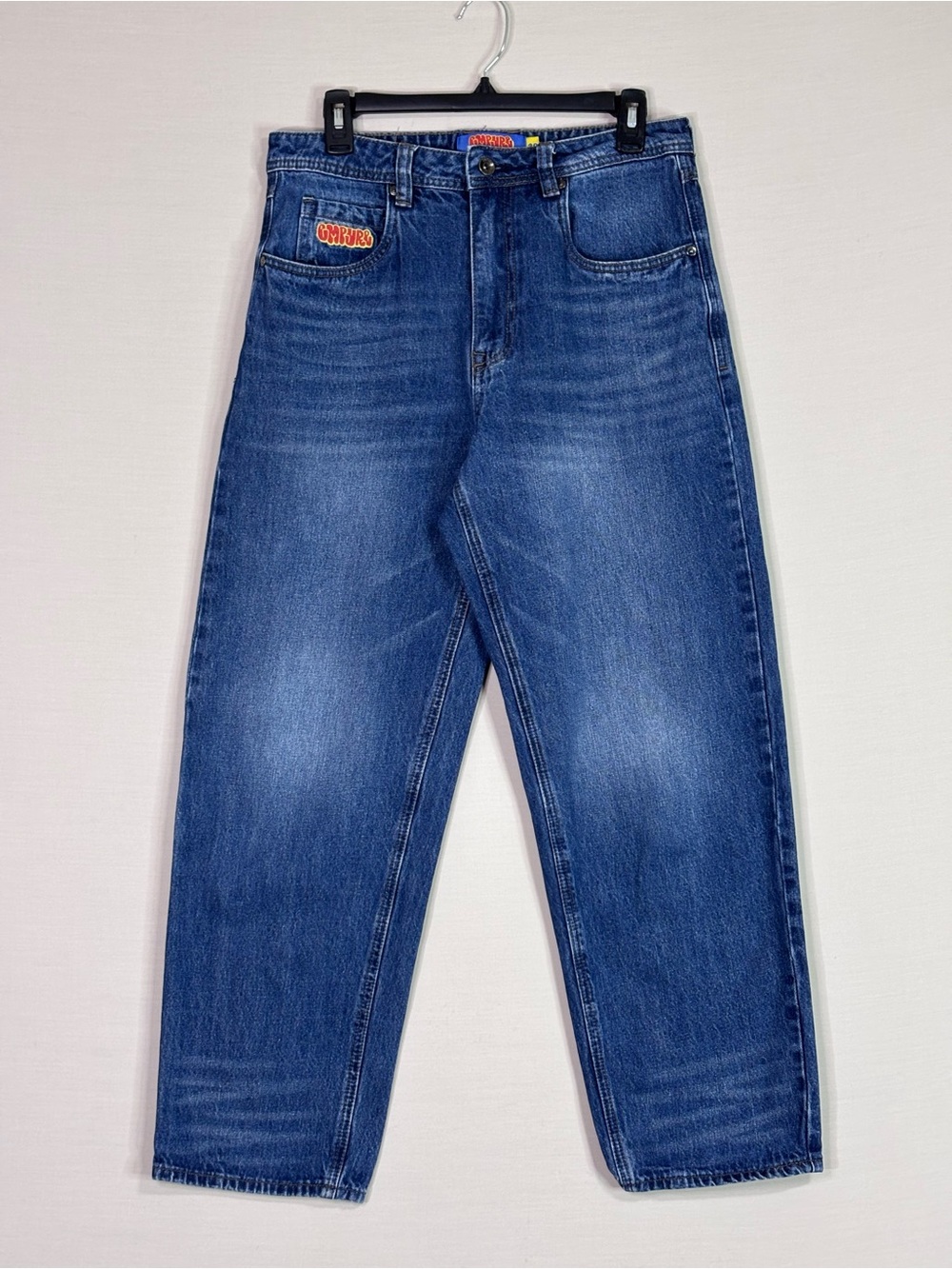 Empyre Graphic Jeans 30 Streetwear Embroidered Logo Baggy Denim Blue